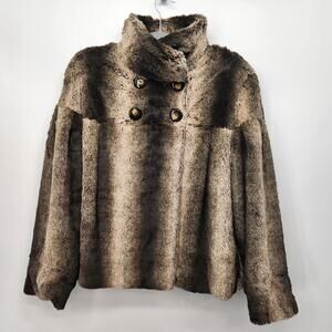 VTG. Du Monde Faux Fur Brown Cream Stripe Coat Women's XL